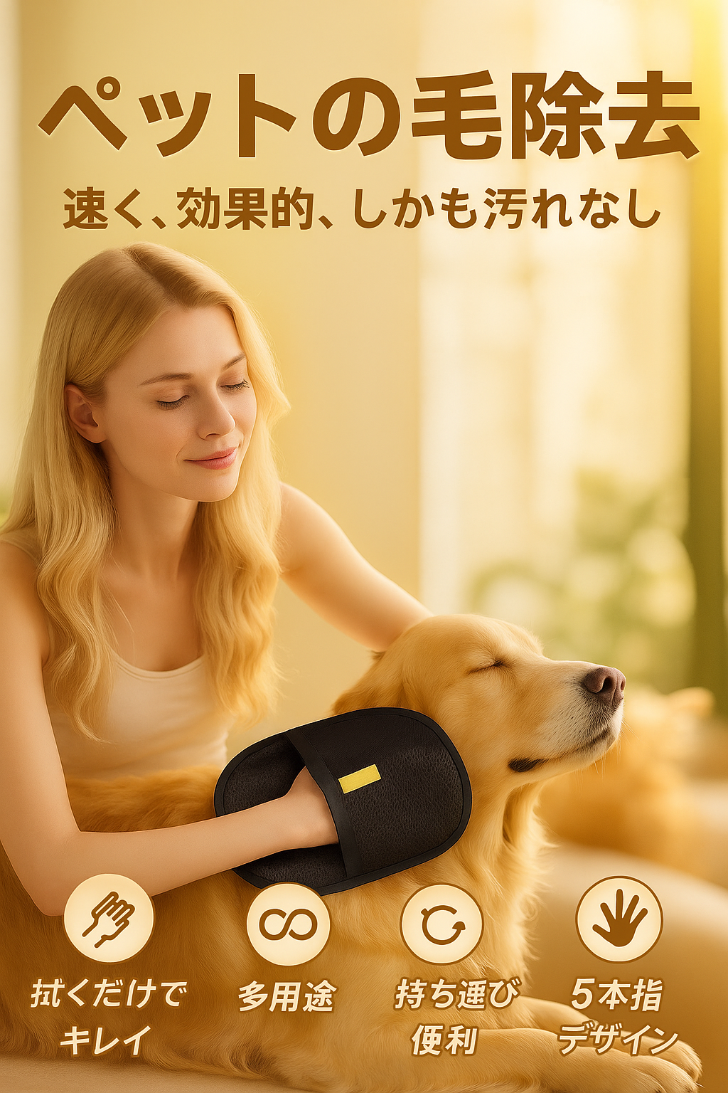 犬と猫用のペットの毛の除去手袋。犬と猫の毛の除去に再利用可能(ソファ、家具、カーペット、カーテン、衣類用)。