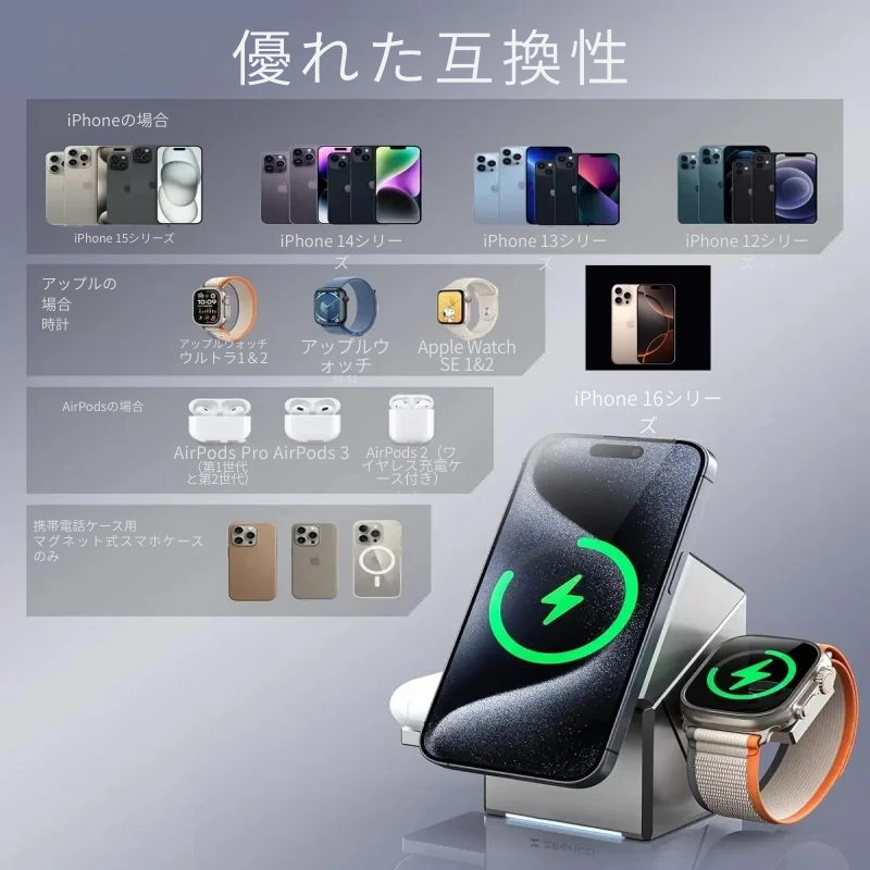 Qi2 3in1 ワイヤレス充電ステーション – iPhone・iWatch・AirPods対応