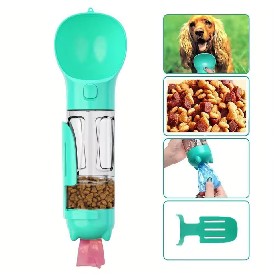 NextPets ポータブル犬用ウォーターボトル、ペット用ウォーターボウルディスペンサー、漏れ防止犬用トラベルボトル、子犬用必需品、ボウル、フードコンテナ、ゴミ袋ホルダー付き (ブルー、10オンス)