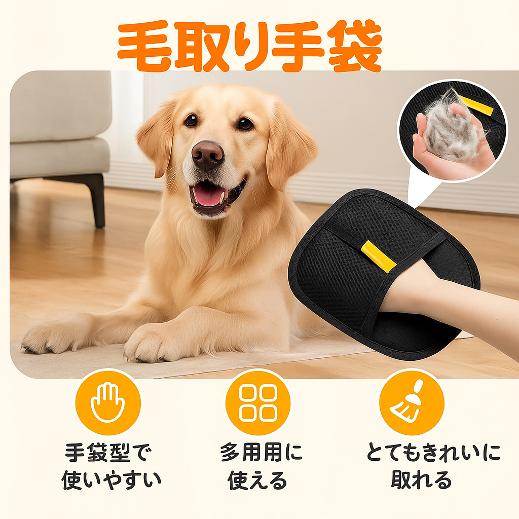 犬と猫用のペットの毛の除去手袋。犬と猫の毛の除去に再利用可能（ソファ、家具、カーペット、カーテン、衣類用）。