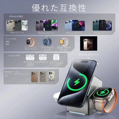 Qi2 3in1 ワイヤレス充電ステーション – iPhone・iWatch・AirPods対応